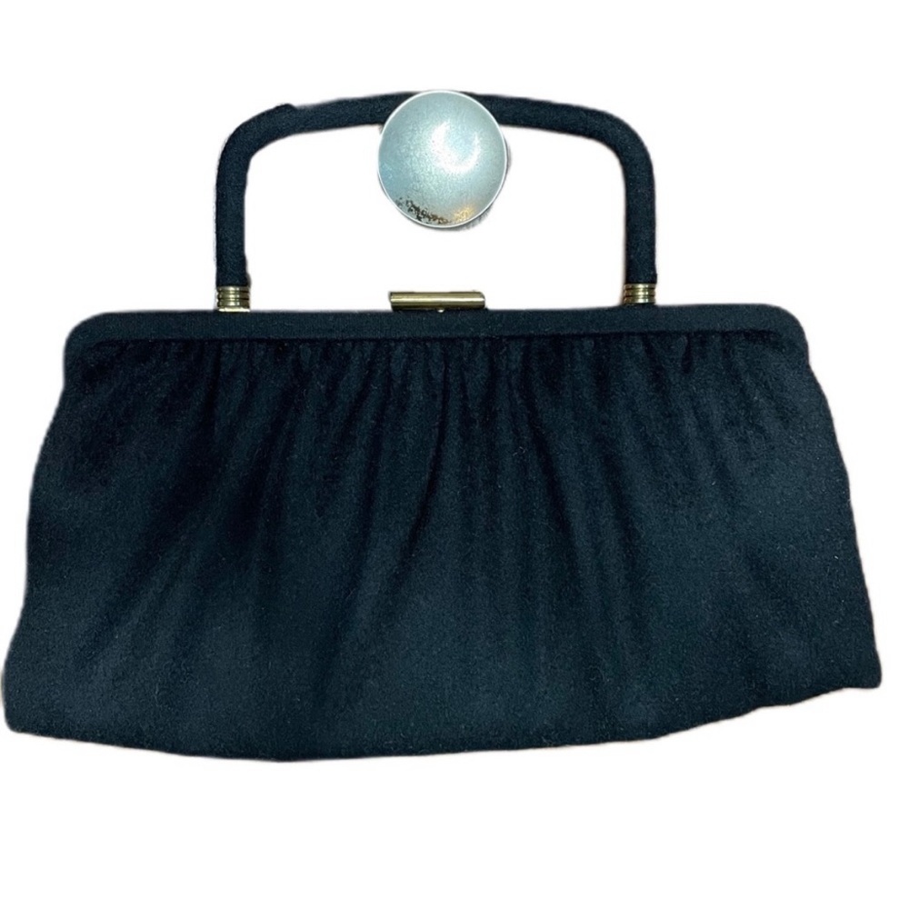 Paray Vintage 70s Women’s Black Wool-Feel Frame Bag Clutch Handbag